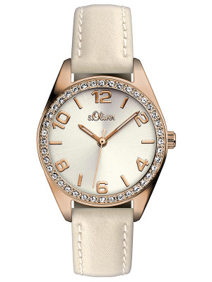 s.Oliver bracelet-montre en cuir véritable beige SO-3773-LQ