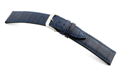 Leather strap Tampa 22mm navy blue with alligator imprint