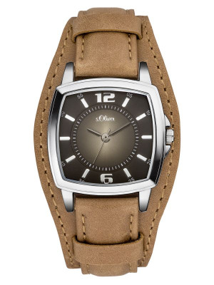 s.Oliver bracelet-montre en cuir véritable brun SO-3379-LQ