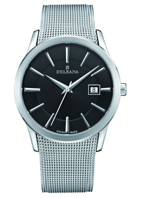 DELBANA Men's watch stainless steel/dial black with Milanese band - Swiss made