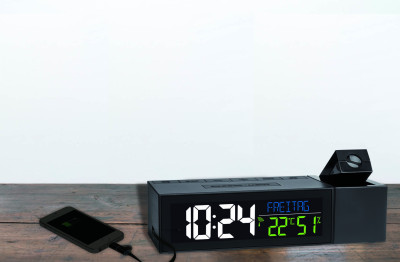 Radio controlled projection clock with room clima