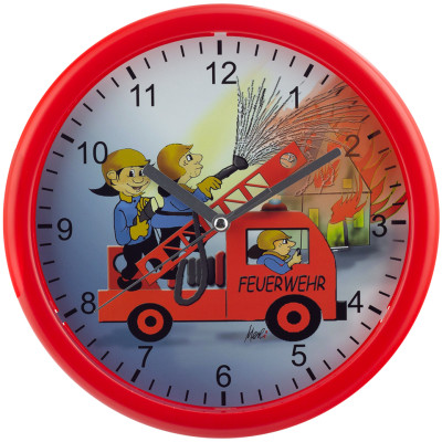 Horloge murale pour enfants, pompiers, Ø 25cm, Quartz