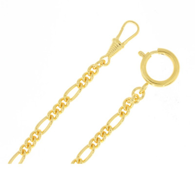 Pocket watch chain Figaro curb chain round, brass gilded