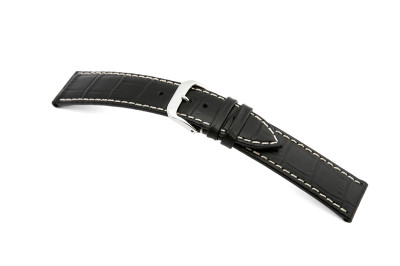 Lederband Saboga 22mm schwarz mit Alligatorprägung