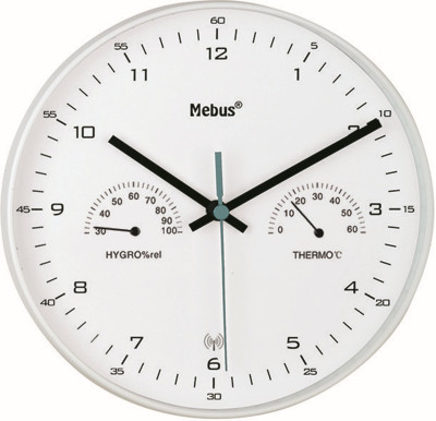 Wall clock radio controlled Ø 30cm, white, Themo/Hygro
