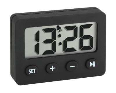 Digital alarm clock with timer and stop watch, black