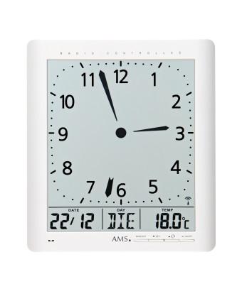 AMS Horloge murale radiofréquence/ Horloge de table analogique/ numérique, blanc