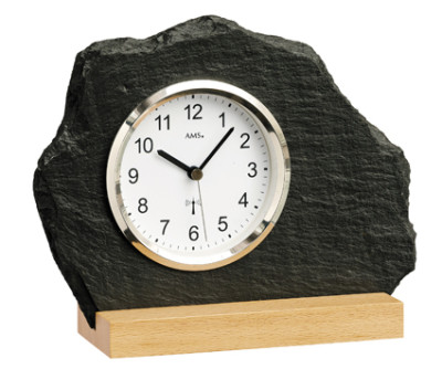 AMS radio-controlled table clock natural slate, white aluminum front ring