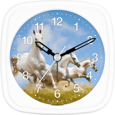 Children's alarm clock horse - three white wild hoses