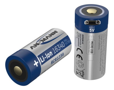 Ansmann lithium battery CR123A with micro USB connection for practical charging