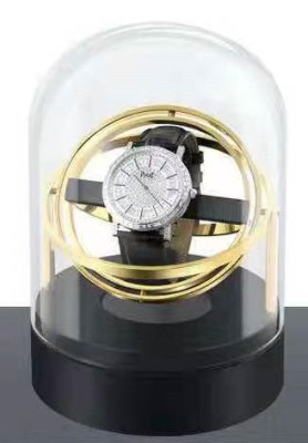 ONE OF THE MOST BEAUTIFUL: 360° watch winder with real glass dome and metal base - gold-plated