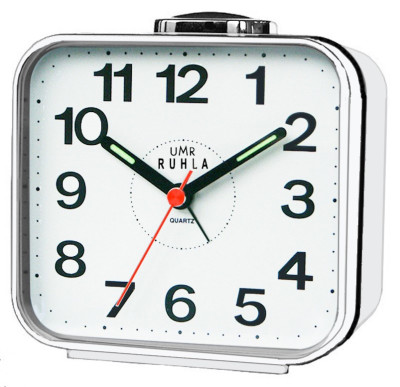 UMR quartz alarm clock white, with mechanical bell