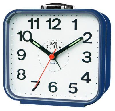 UMR quartz alarm clock blue, with mechanical bell