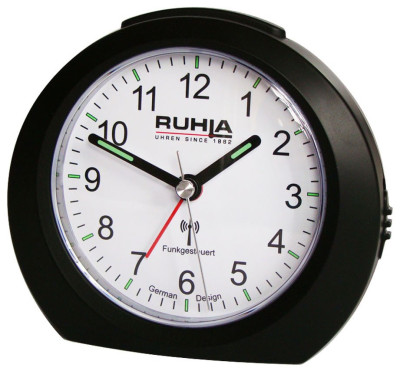 UMR radio controlled alarm clock black and white with rising alarm tone, alarm repeater and lighting