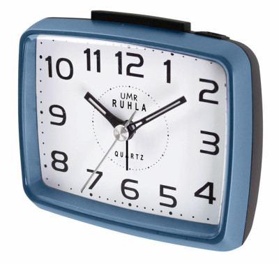 UMR quartz alarm clock blue, with sweeping seconds, top stop and super LED lighting