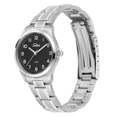 SELVA quartz wristwatch with stainless steel strap Black dial Ø 27mm