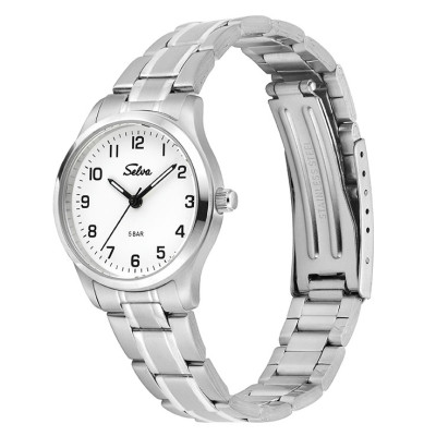 SELVA Quarz-Armbanduhr mit Edelstahlband Zifferblatt weiß Ø 27mm