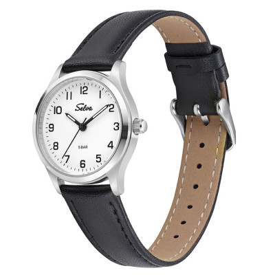 SELVA Quarz-Armbanduhr mit Lederband Zifferblatt weiß Ø 27mm