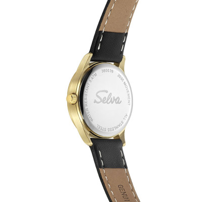 SELVA montre-bracelet à quartz avec bracelet en cuir cadran blanc, boîtier doré Ø 27mm