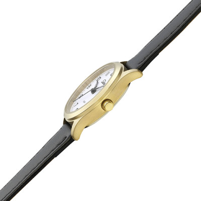 SELVA montre-bracelet à quartz avec bracelet en cuir cadran blanc, boîtier doré Ø 27mm