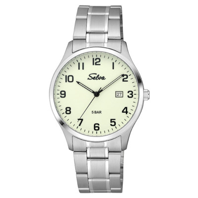 SELVA Quarz-Armbanduhr mit Edelstahlband Zifferblatt leuchtend Ø 39mm