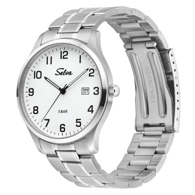 SELVA Quarz-Armbanduhr mit Edelstahlband Zifferblatt weiß Ø 39mm