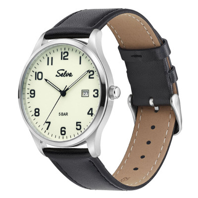 SELVA Quarz-Armbanduhr mit Lederband Zifferblatt leuchtend Ø 39mm