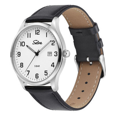 SELVA quartz wristwatch with leather strap White dial Ø 39mm