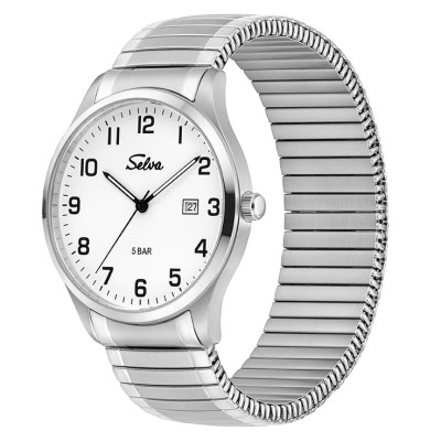 SELVA Quarz-Armbanduhr mit Zugband Zifferblatt weiß Ø 39mm