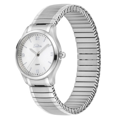 SELVA Quarz-Armbanduhr mit Zugband, Zifferblatt silber Ø 27mm