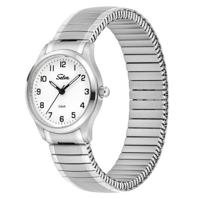 SELVA Quarz-Armbanduhr mit Zugband Zifferblatt weiß Ø 27mm