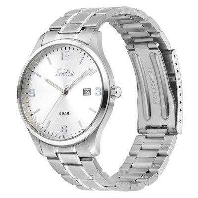 SELVA Quarz-Armbanduhr mit Edelstahlband, Zifferblatt silber Ø 39mm
