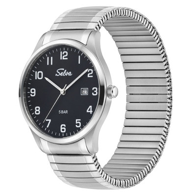 SELVA Quarz-Armbanduhr mit Zugband Zifferblatt schwarz Ø 39mm