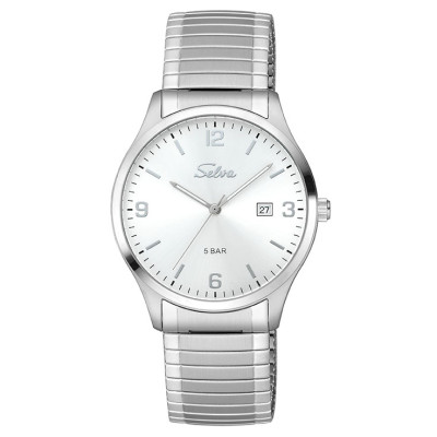 SELVA Quarz-Armbanduhr mit Zugband, Zifferblatt silber Ø 39mm
