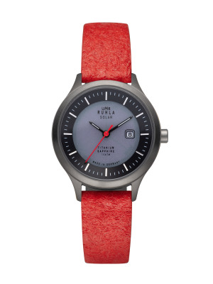 Uhren Manufaktur Ruhla - Watch Solar Ø 30mm titanium / leather strap vegan red