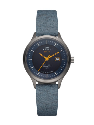 Uhren Manufaktur Ruhla - Armbanduhr Solar Ø 30mm Titan/ Band vegan, blau