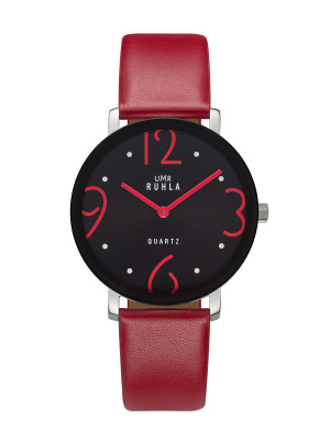 Uhren Manufaktur Ruhla - Quarz-Armbanduhr - Lederband rot