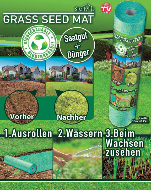 ohne Samen Samenkeimungssprosse 3 mx 0,2 m Samenstartermatte Biologisch abbaubare Grassamenmatte Rasenpflanzdüngerpapier 