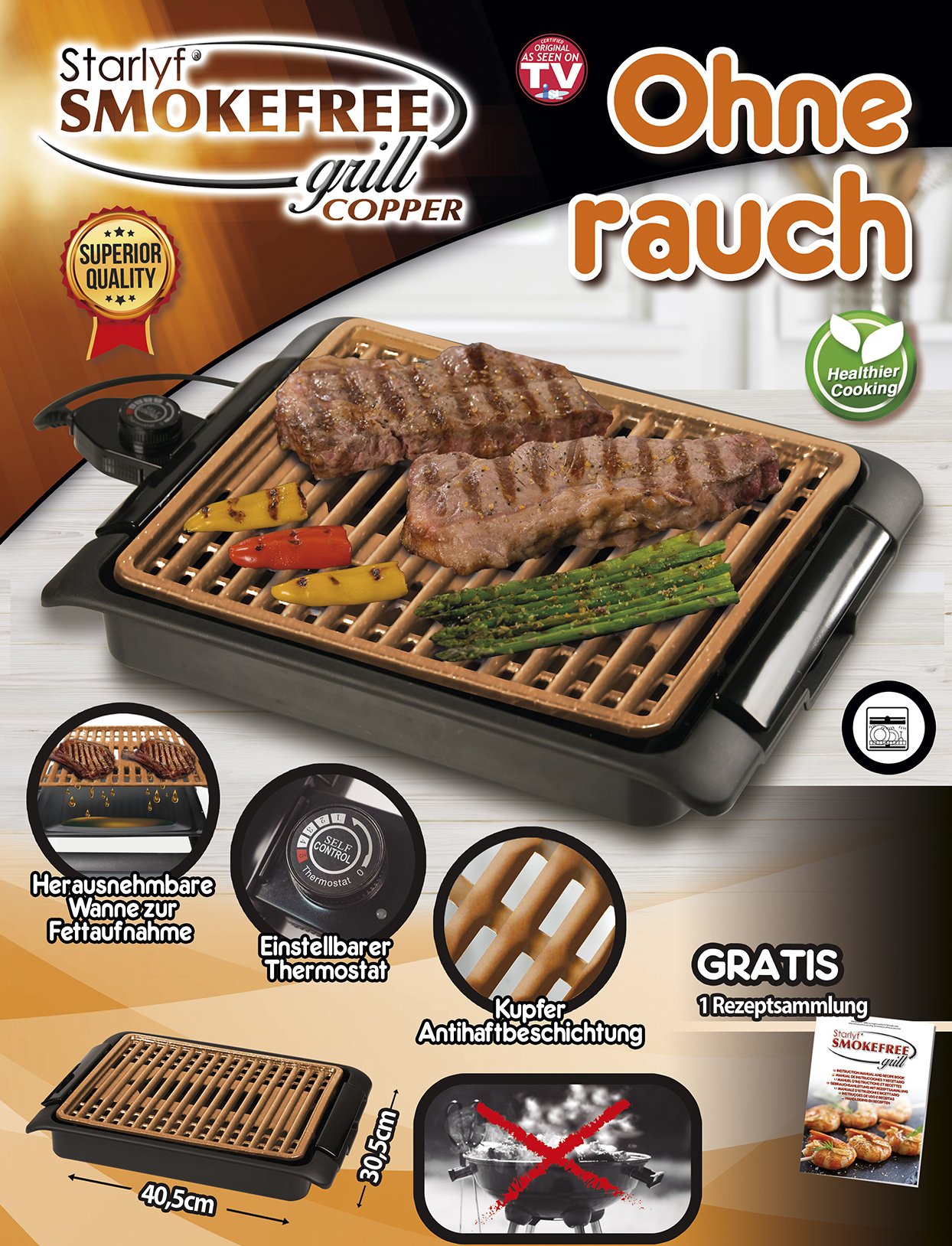 Caroline eksplicit Grine Grill Smokefree - grilling without smoke - copper-coated at Selva Online