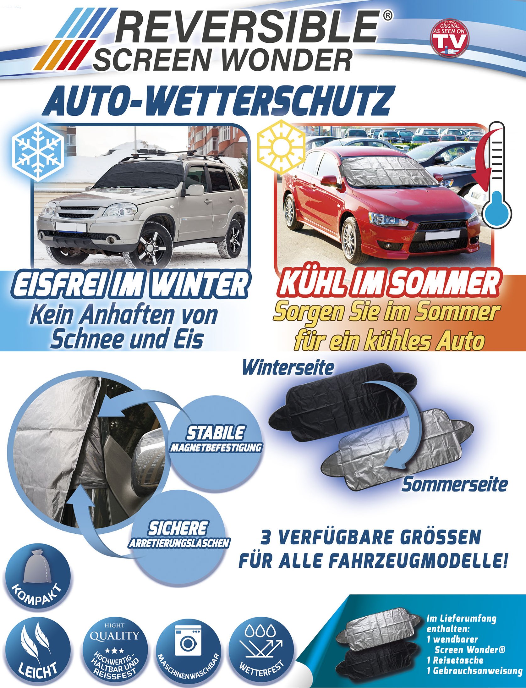 Autoschutzmatte - Eisfrei im Winter - Kühl im Sommer - Größe