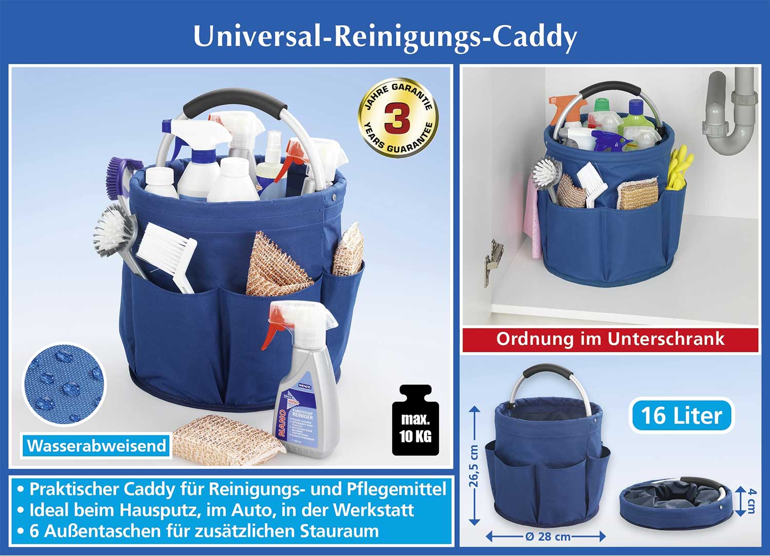 Universal Reinigungs-Caddy, Mit 6 Außentaschen online bestellen